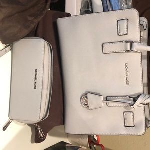 Michael Kors light gray satchel and wallet